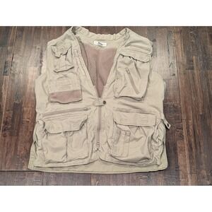 Vintage Banana Republic Fishing Vest Mens L Khaki Safari Multi Pocket Mesh Lined